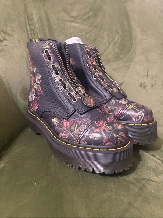 Dr. Martens Shoes - Dr. Martens Black Floral Platform Zip Lace-Up Boot